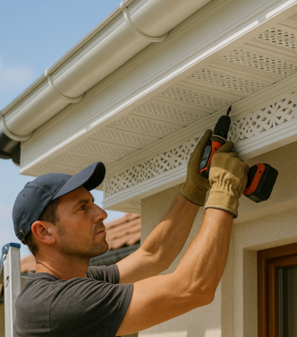 Pose d’un cache moineaux sous toiture pour fermer l’avant-toit et empêcher les oiseaux d’entrer dans les combles en Savoie et Haute-Savoie