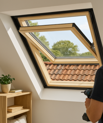 Fenêtre de toit ouverte apportant lumière naturelle et ventilation dans les combles