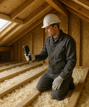 Pose d’isolant dans les combles pour améliorer l’isolation thermique de la maison