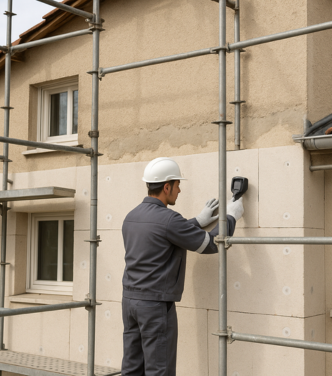 Installation de panneaux isolants sur façade pour isolation thermique par l’extérieur